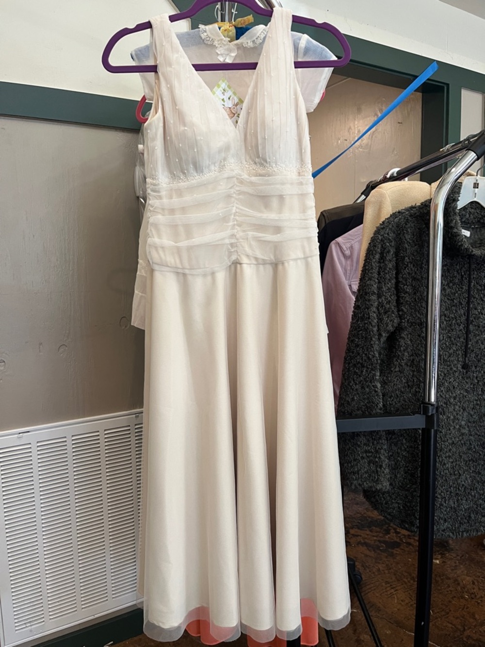 JS Boutique Soft Ivory Sheer Overlay Dress